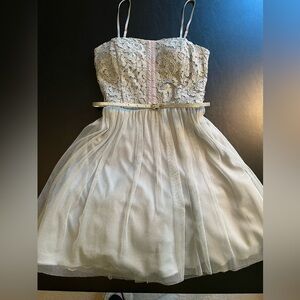 Dusty Blue Spaghetti Strap Prom Dance Dress Ballerina Style Fit and Flare